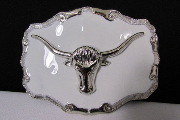 White Metal Silver Bull Head 3D Face Big Belt Buckle New Men Fashion Cowboy Western Accessories