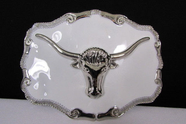 New Men White Metal Cowboy Western Fashion Big Buckle Silver Bull Head 3D Face - alwaystyle4you - 5