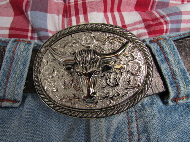 Silver Metal Big Bull Head 3D Face Oval Belt Buckle Cowboy Rodeo Men W ...