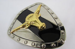 New Men Silver Metal Shield Plate Cowboy Western Fashion Large Buckle Gold 3D Bull Head - alwaystyle4you - 4