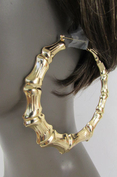 New Women Gold Metal Fashion Earrings Bamboo Large  Bones Set Lightweight - alwaystyle4you - 2