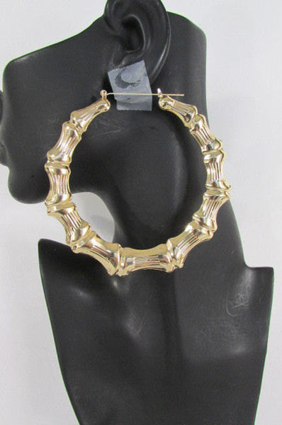 New Women Gold Metal Fashion Earrings Bamboo Large  Bones Set Lightweight - alwaystyle4you - 1