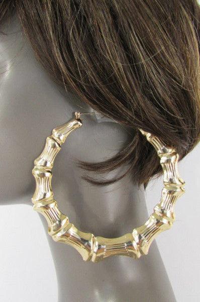 New Women Gold Metal Fashion Earrings Bamboo Large  Bones Set Lightweight - alwaystyle4you - 4