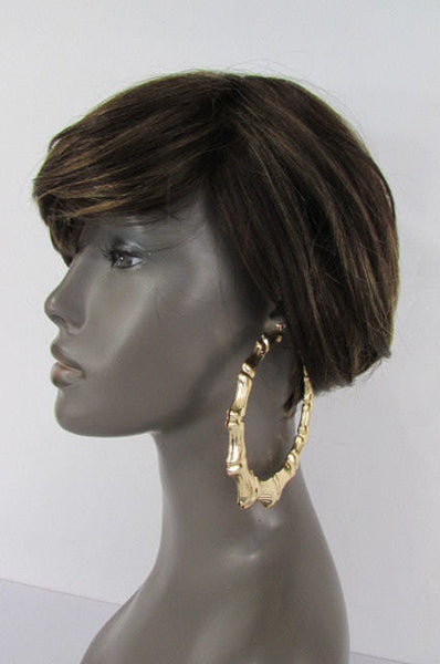 New Women Gold Metal Fashion Earrings Bamboo Large  Bones Set Lightweight - alwaystyle4you - 3