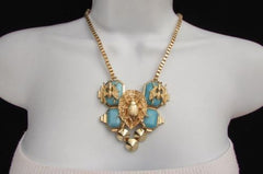 Trendy Blue / Black Bead Insect Flies Bugs Gold Chain Necklace + Matching Earring Set New Women Fashion - alwaystyle4you - 3