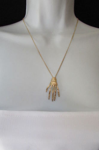 New women long fashion necklace gold thin classic chains skeleton hand skull Halloween - alwaystyle4you - 3