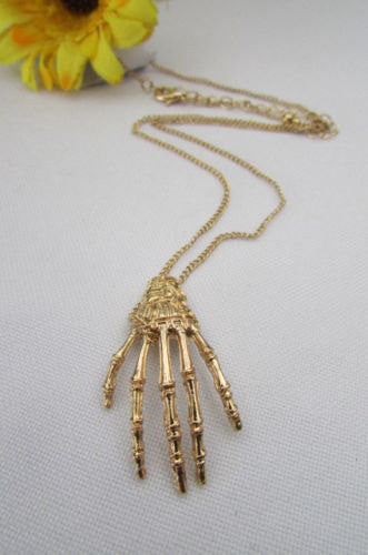 New women long fashion necklace gold thin classic chains skeleton hand skull Halloween - alwaystyle4you - 4