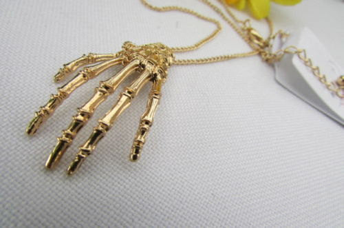 New women long fashion necklace gold thin classic chains skeleton hand skull Halloween - alwaystyle4you - 2