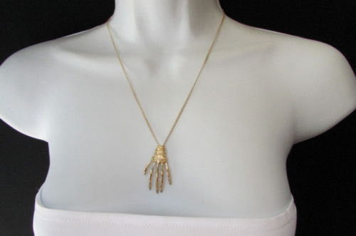 New women long fashion necklace gold thin classic chains skeleton hand skull Halloween - alwaystyle4you - 1