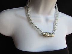 New women fashion necklace silver metal chunky chains number lock - alwaystyle4you - 4