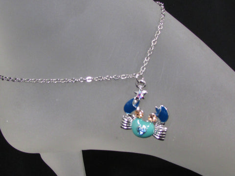 New Women Silver Metal Thin Chains Casual Fashion Anklet Foot Big Blue Sea Ocean Crab Charm Beach Party - alwaystyle4you - 1