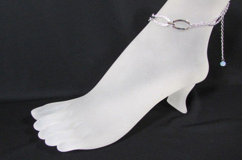 New Women Silver Metal Thin Chains Fashion Casual Anklet Foot Oval Thin Rhinestones Pool Beach - alwaystyle4you - 1