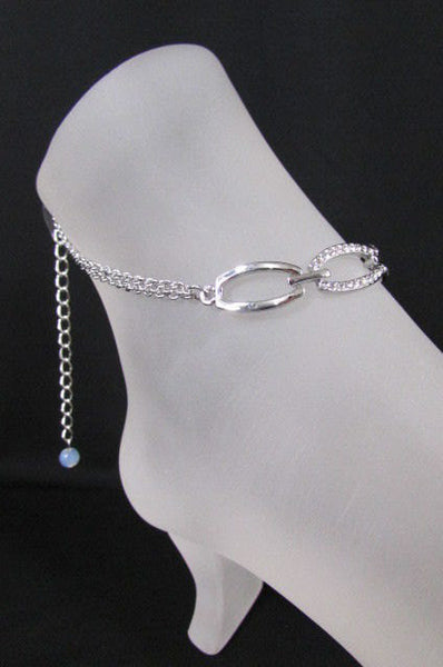 New Women Silver Metal Thin Chains Fashion Casual Anklet Foot Oval Thin Rhinestones Pool Beach - alwaystyle4you - 5