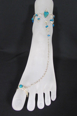 New Women Casual Fashion Toe Ring Slave Anklet Multi Beads Silver Foot Chain Blue / White Stones Beads Pool Beach Party Wedding - alwaystyle4you - 4