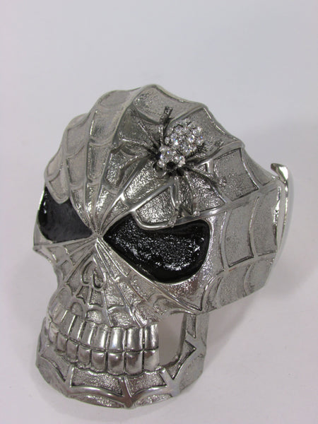 Silver Metal Cuff Bracelet Large Skull Rhinestones Spider Net Mask Skeletons - Halloween New Women Fashion Jewelry - alwaystyle4you - 3