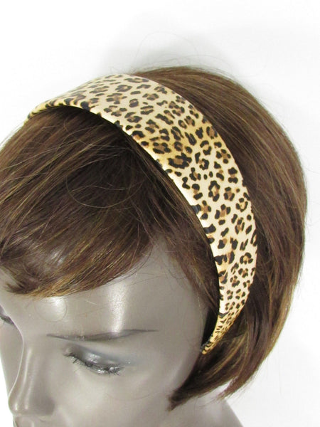 Beige Brown Animal Print Leopard Head Wide Band Chic New Women Trendy Fashion Jewelry Accessories