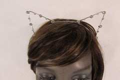 Brand New Women Silver Metal Fashion Head Band Small Animal Big Rihnestones Cat Ears - alwaystyle4you - 2