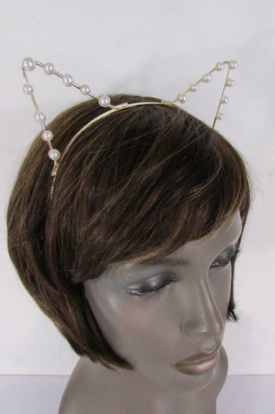 Brand New Women Gold Metal Fashion Head Band Small Animals Ears Cream Imitation Pearl Beads - alwaystyle4you - 5