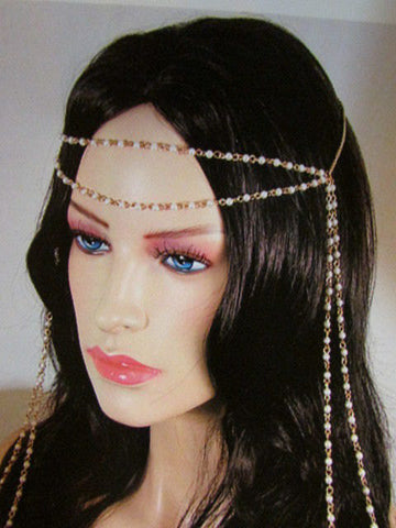 Brand New Women Chic Gold Metal 80'S Stylish Long Head Chain Lightweight  Imitation Pearls Beads Fashion Jewelry - alwaystyle4you - 1