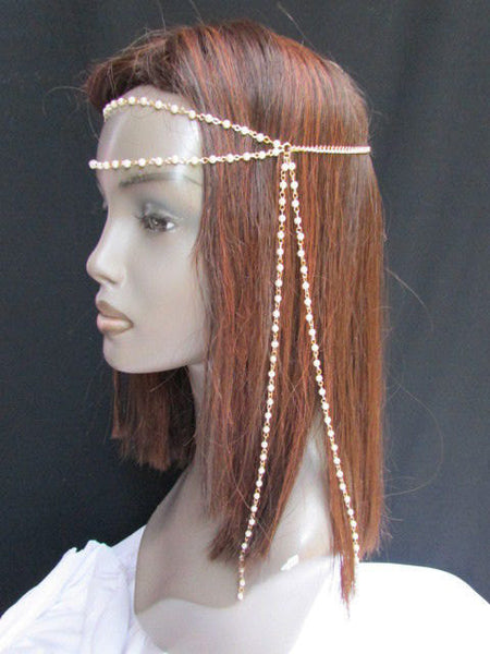 Brand New Women Chic Gold Metal 80'S Stylish Long Head Chain Lightweight  Imitation Pearls Beads Fashion Jewelry - alwaystyle4you - 5