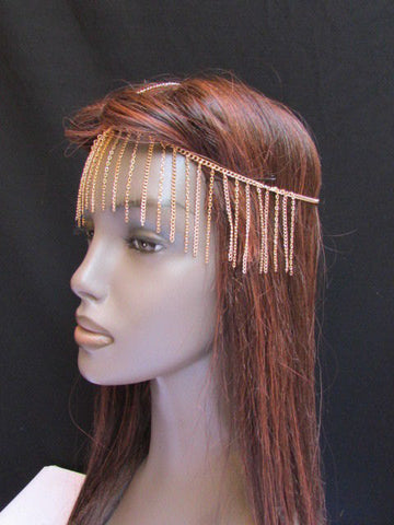 One Size Brand New Women Gold Fashionable Long Front Fringes Metal Head Chains Hair Piece Jewelry - alwaystyle4you - 1