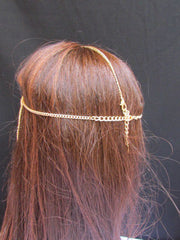 One Size Brand New Women Gold Fashionable Long Front Fringes Metal Head Chains Hair Piece Jewelry - alwaystyle4you - 3