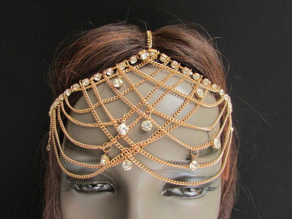 One Size Brand New Women Gold Metal Trendy Forehead Head Chain Fashion Hair Jewelry  Silver  Rhinestones - alwaystyle4you - 1