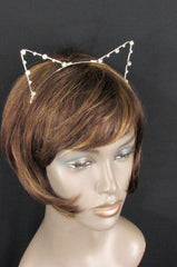 Brand New Women Silver Metal Fashion Head Band Small Animal Big Rihnestones Cat Ears - alwaystyle4you - 3