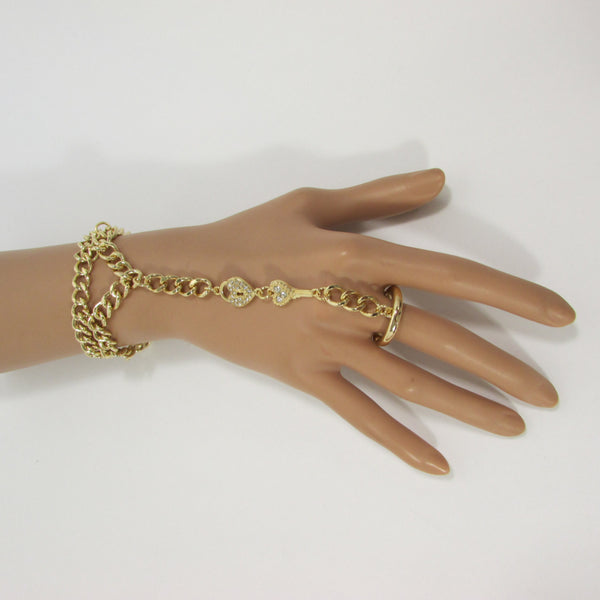 New Women Gold Metal Lock key Connected Hand Chain Trendy Fashion Bracelet Finger Slave Ring Body - alwaystyle4you - 2
