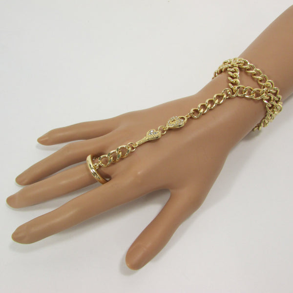 New Women Gold Metal Lock key Connected Hand Chain Trendy Fashion Bracelet Finger Slave Ring Body - alwaystyle4you - 4