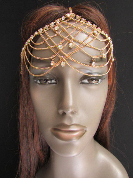 One Size Brand New Women Gold Metal Trendy Forehead Head Chain Fashion Hair Jewelry  Silver  Rhinestones - alwaystyle4you - 4