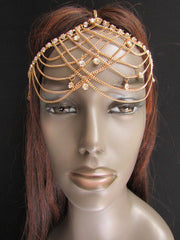 One Size Brand Women Gold Metal Trendy Forehead Head Chain Fashion Hair Jewelry  Silver  Rhinestones - alwaystyle4you - 4