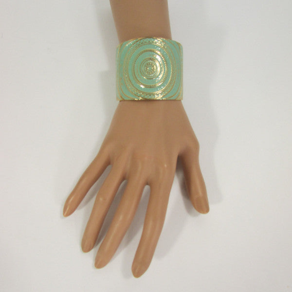 Gold With Pink / Black / Metal 2" Wide Cuff Bracelet Hand Trendy Fashion New Women Jewelry Accessories - alwaystyle4you - 21