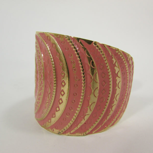 Gold With Pink / Black / Metal 2" Wide Cuff Bracelet Hand Trendy Fashion New Women Jewelry Accessories - alwaystyle4you - 9
