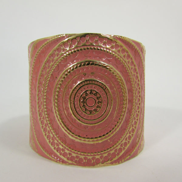 Gold With Pink / Black / Metal 2" Wide Cuff Bracelet Hand Trendy Fashion New Women Jewelry Accessories - alwaystyle4you - 7