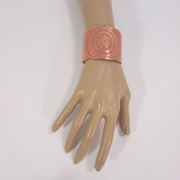 Gold With Pink / Black / Metal 2" Wide Cuff Bracelet Hand Trendy Fashion New Women Jewelry Accessories - alwaystyle4you - 6