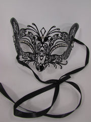 New Women Fashion Mardi Gras Black Metal Half Mask Fox Face Silver Rhinestones Halloween Carnival Back Tie - alwaystyle4you - 1