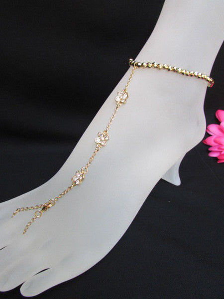 New Women Gold Metal Casual Trendy Fashion Anklet Foot Thin Chain Jewelry Small Flower Roses Clear Rhinestones Charm Beach Party Weddings - alwaystyle4you - 3