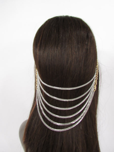 Brand New Trendy Women Gold Metal Long Head Chain Sides Clips Multi Waves Silver / Black Draps Strands Fashion Jewelry #0003 - alwaystyle4you - 4