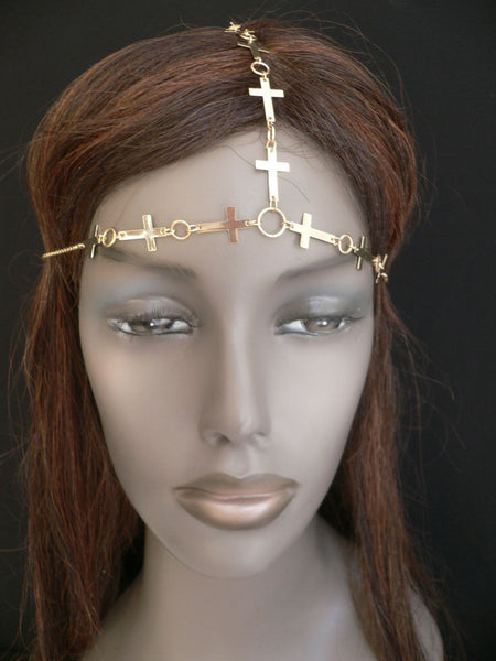 Brand New Trendy Women Gold Metal Multi Crosses Head Chai Crosses Beach Fashion - alwaystyle4you - 3