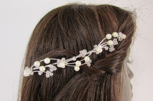 New Women Silver Rhinestones Flower Fashion Metal Head Pin Fashion Jewelry Hair Accessories - alwaystyle4you - 1