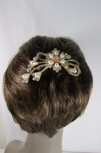 Women Gold With Silver Flower Rhinestones Fashion Metal Head Pin Fashion Jewelry Hair Accessories - alwaystyle4you - 1
