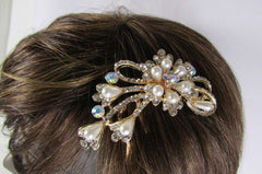New Women Gold With Silver Flower Rhinestones Fashion Metal Head Pin Fashion Jewelry Hair Accessories - alwaystyle4you - 4