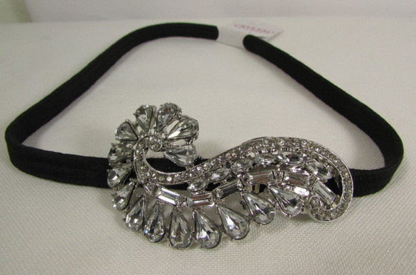 Silver Metal Side Head Band Forehead Long Leaf Flower Rhinestone Women Hair Accessories Wedding