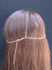 One Size Brand New Women Gold Multi Clear Beads Metal Waves Head Chain Fashion Hair Piece Trendy Style Jewelry Rhinestone Light Thin Chains - alwaystyle4you - 3