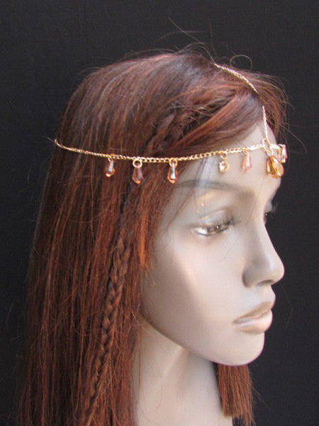 One Size Brand New Women Gold Metal Head Chain Fashion Hair Piece Jewelry Wedding Party Beach - alwaystyle4you - 1