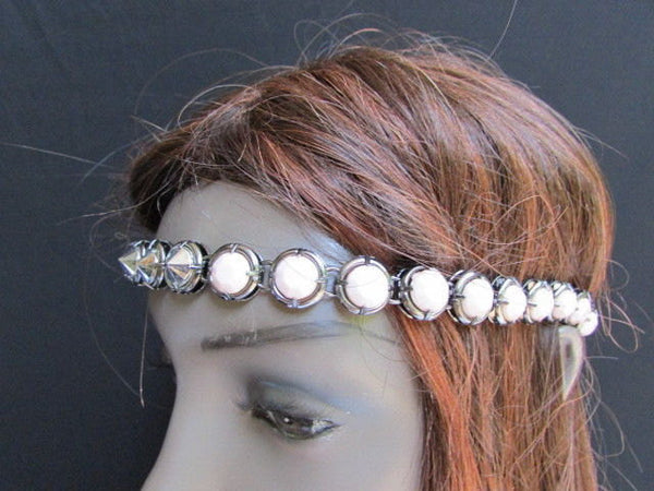 One Size Brand New Women Elastic Head Chain Cream Beads Fashion Hair Piece Jewelry Wedding Party Beach - alwaystyle4you - 5