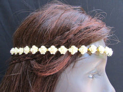 One Size Brand New Women Elastic Head Chain Cream Flowers Fashion Hair Piece Jewelry Party Beach - alwaystyle4you - 2