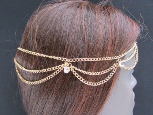 New Rhinestone Gold Women Fashion Metal Multi Drapes Head Band Forehead Jewelry Hair Accessories Wedding - alwaystyle4you - 3