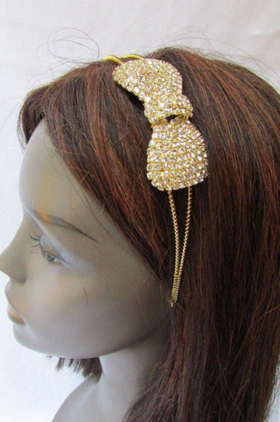 New Trendy Women Gold Metal Chain Rhinestones Headband Fashion Jewelry Hair Accessories Wedding - alwaystyle4you - 2